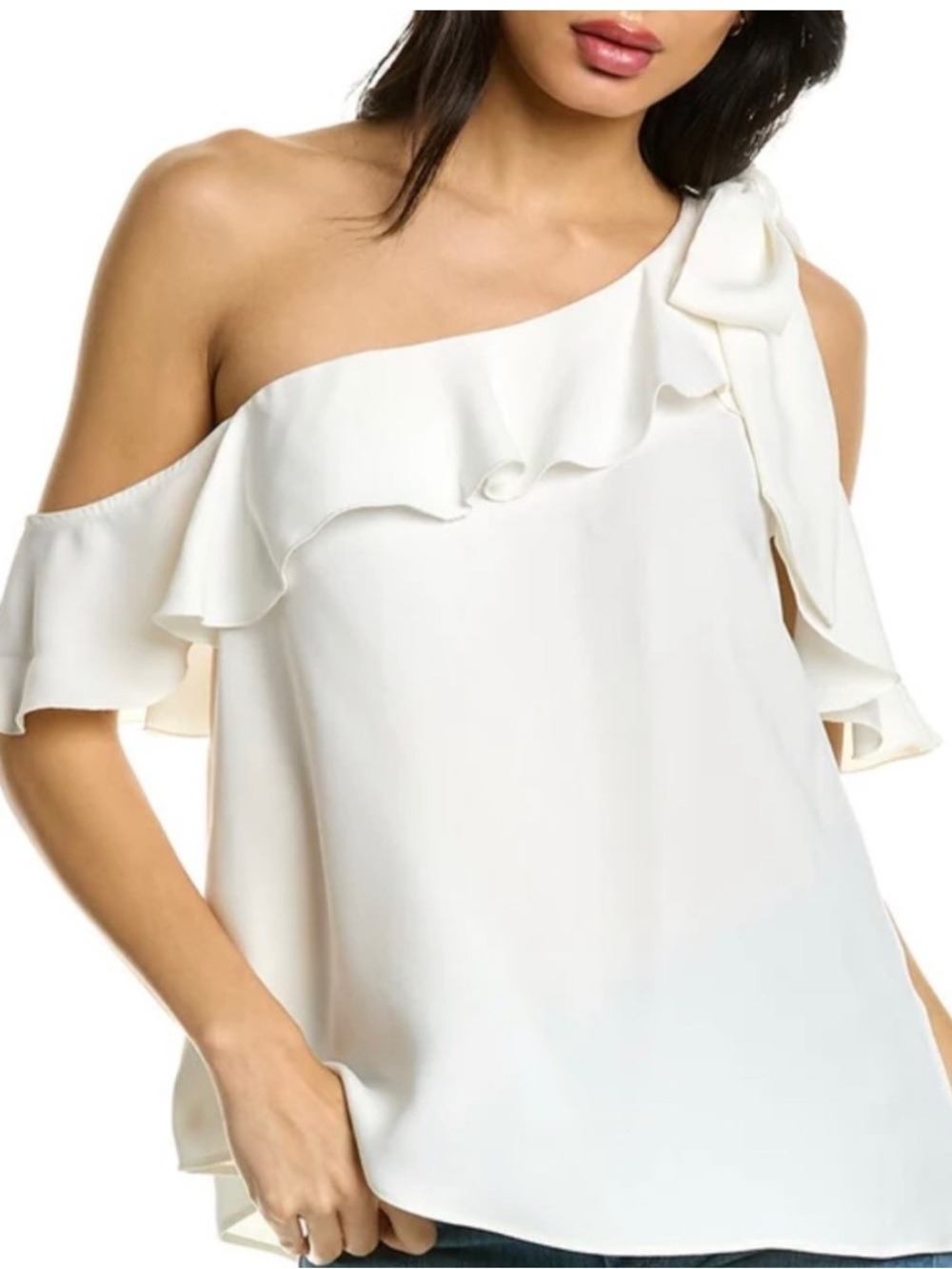 NWT $198 Trina Turk Hot Spring Ivory One-Shoulder Ruffle Top XS